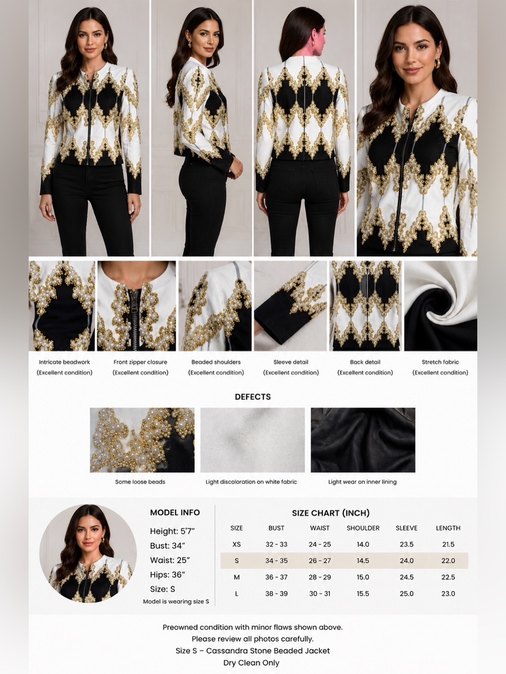 Heavyweight Pearl Embellished Statement Blazer Size S